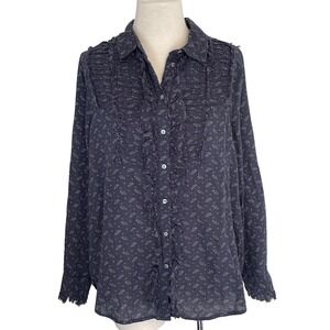 Sundance Womens Dark Blue Floral Print‎ Ruffled Button Shirt 100% Cotton Western